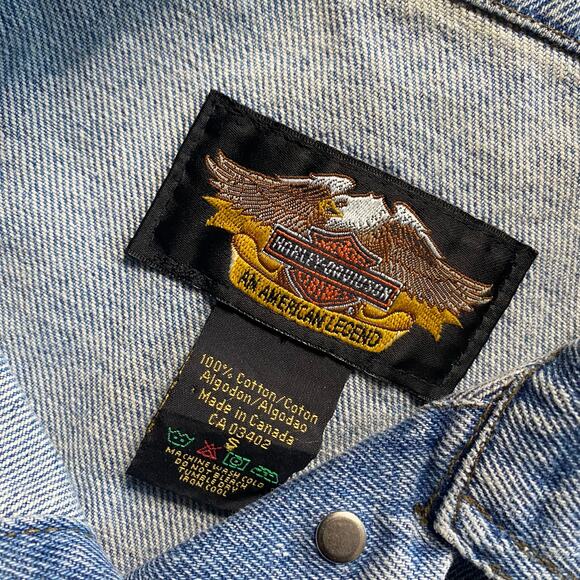 Vintage Y2K Harley Davidson Womens Denim Motorcycle Biker Big Logo Jacket Small - Picture 5 of 7
